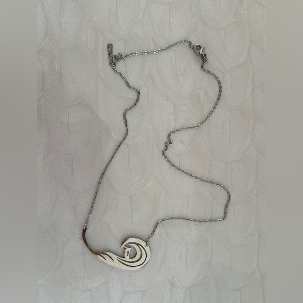 Stainless Steel Surfer Necklace Ocean Wave Scene - Picture 4 of 9